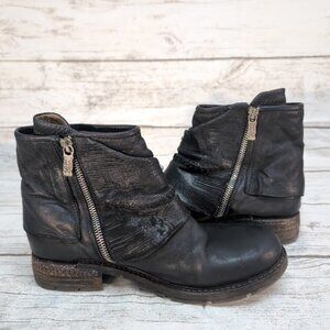A.S.98 Black Leather Biker Moto Boots Zipper Women Size 39